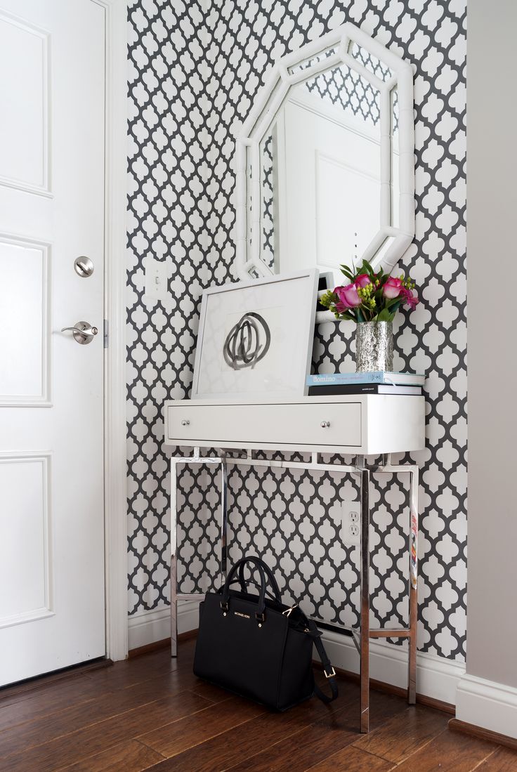 Patterned Black and White Entryway via JWS Interiors