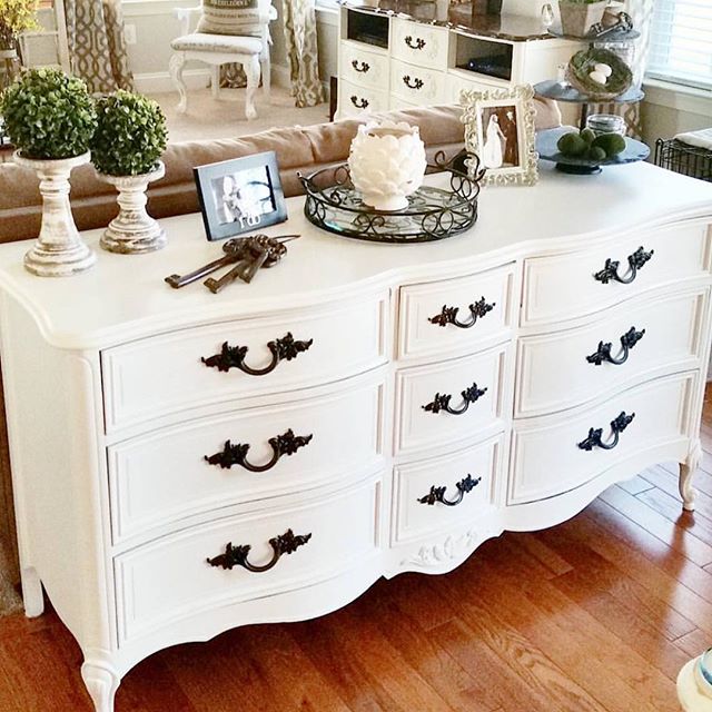 White vintage dresser with black handles