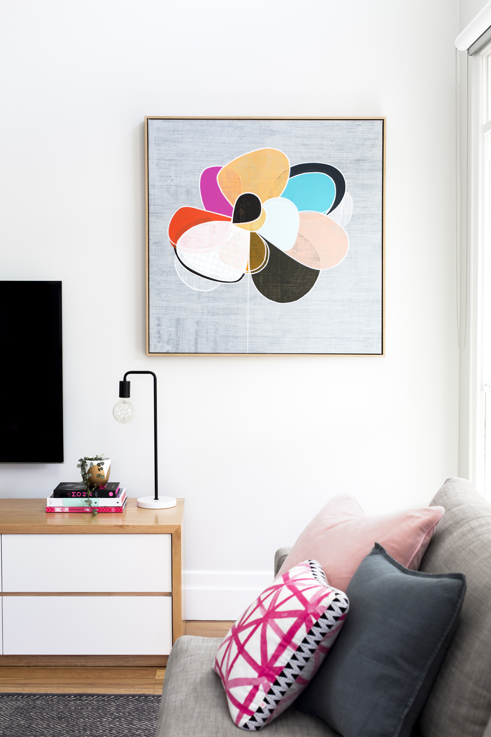 Colorful artwork in living room