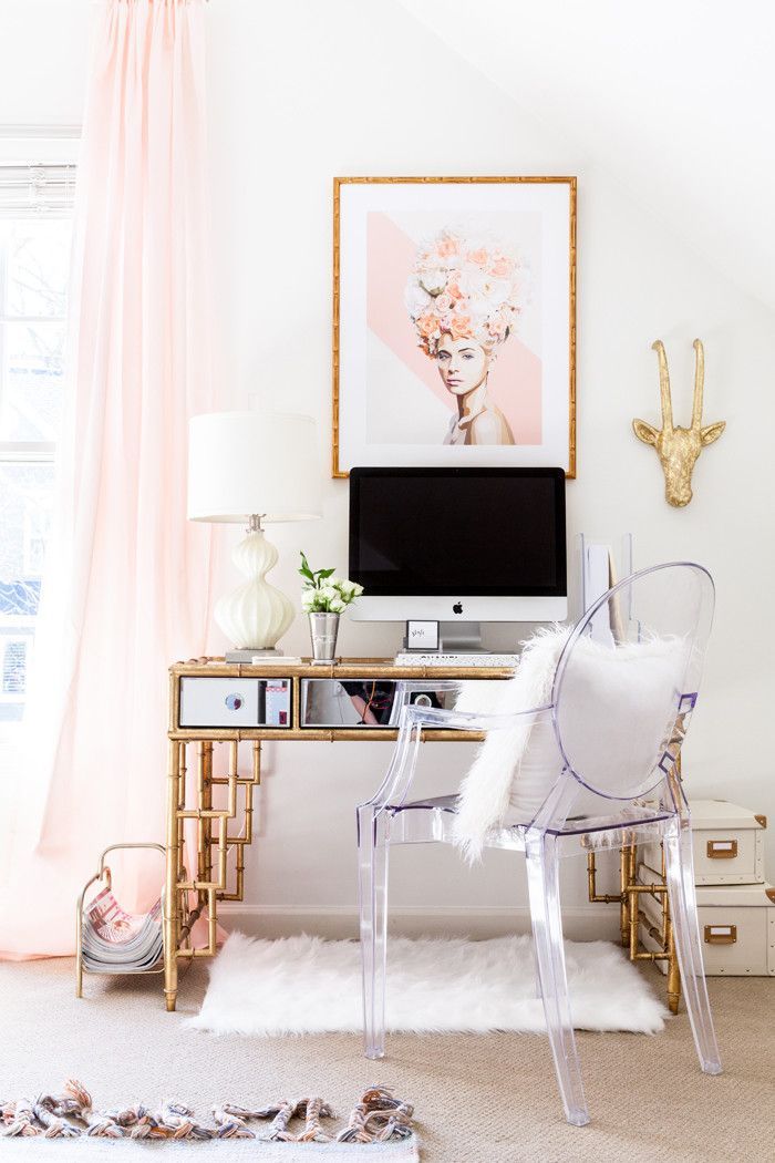 Ghost chair with gold office desk