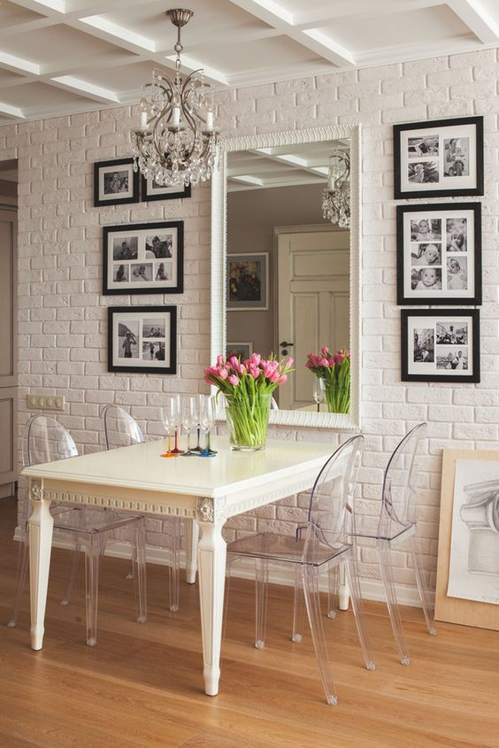 Ghost chairs with crystal chandelier