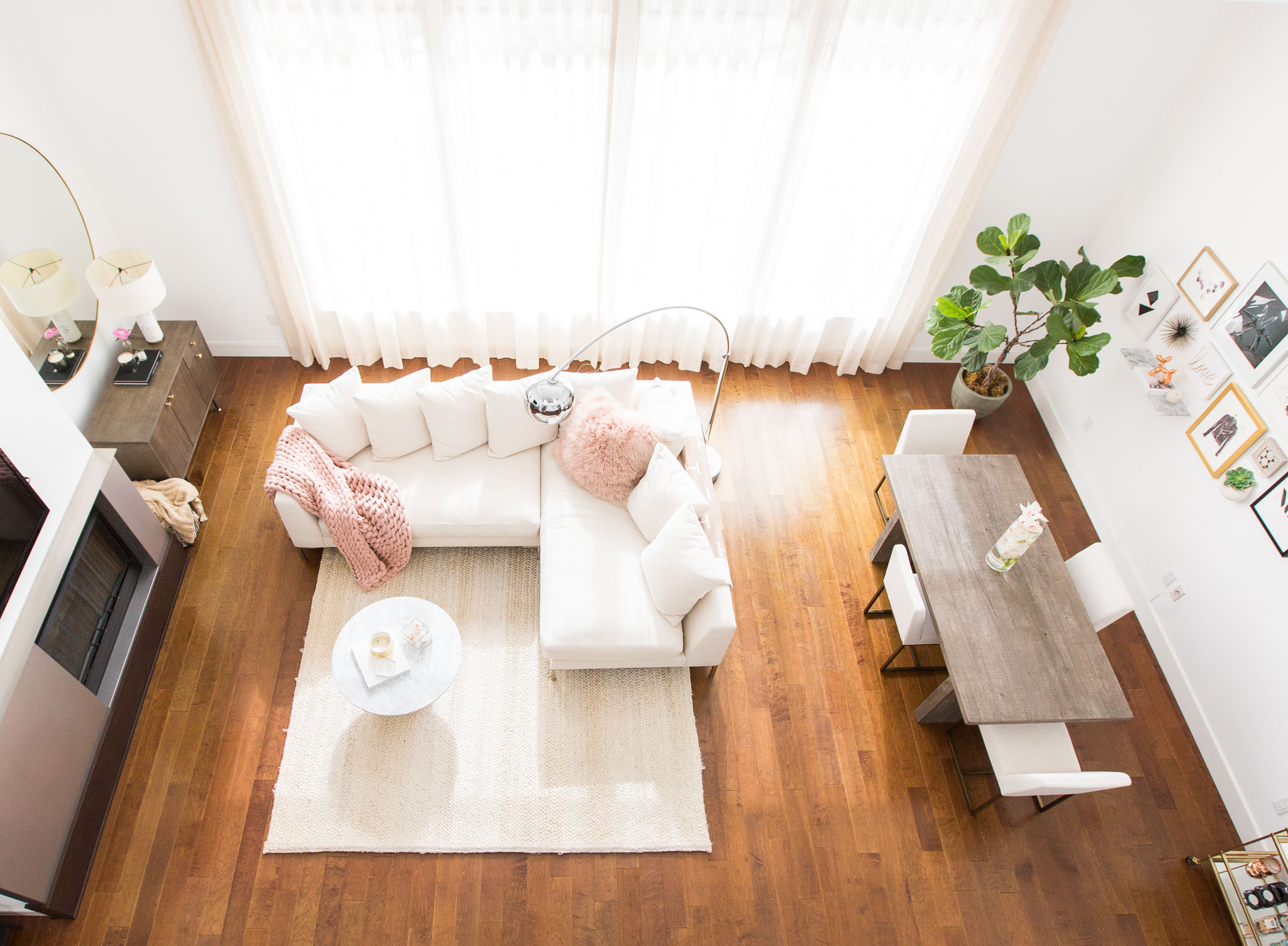 Marianna Hewitt's neutral couch in living room