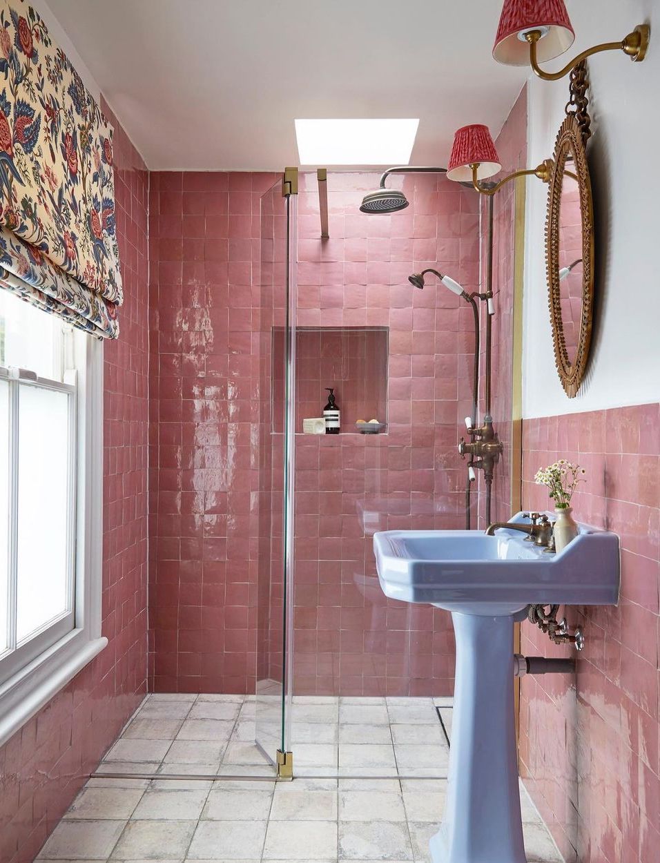 Pink bathrooms glazed tile shower