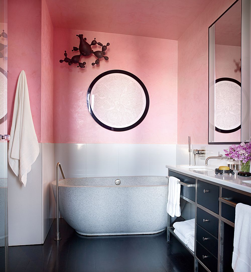 Pink half-tone wall via Architectural Digest