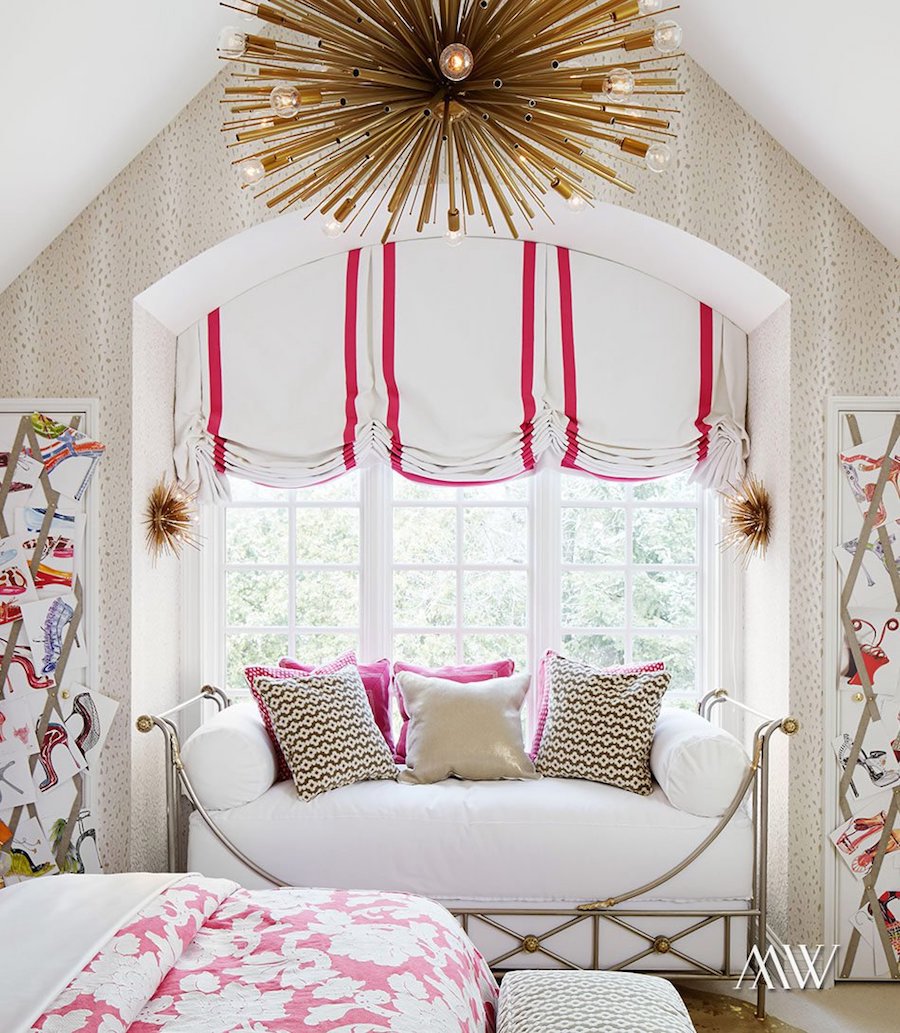 Alcove with gold starburst chandelier via Megan Winters Design