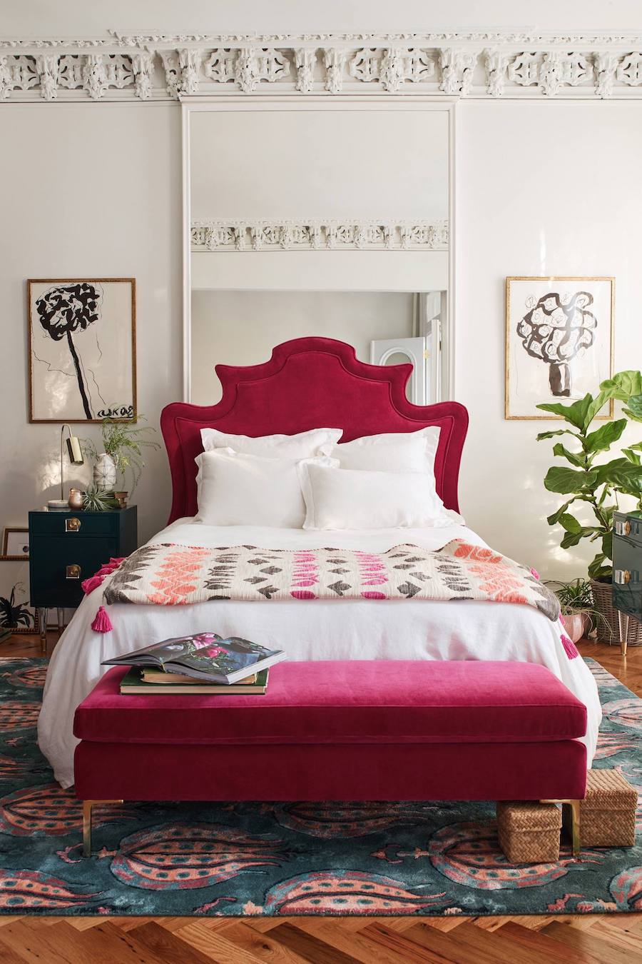 Anthropologie pink velvet headboard