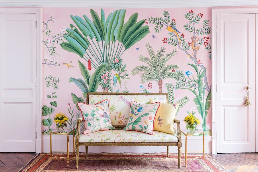 Aquazzura for de Gournay Wallpaper with blush doors