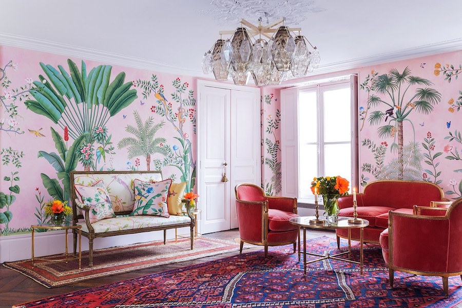 Aquazzura for de Gournay Wallpaper with french furniture