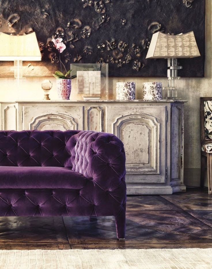 Chesterfield velvet purple sofa via House Beautiful