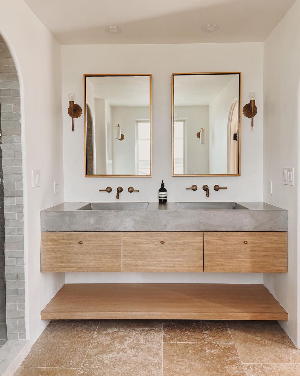Double Concrete Bathroom Vanity built-in Wood Base enchantedberkeley
