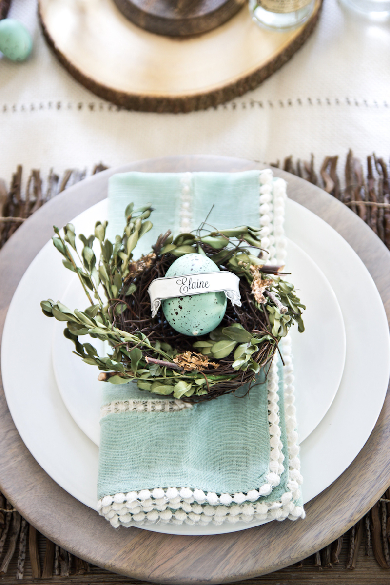 Easter brunch egg name table setting