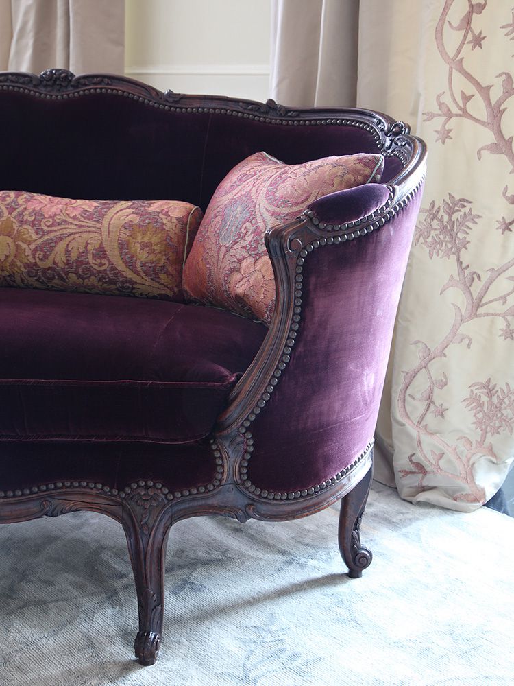 French vintage purple velvet sofa