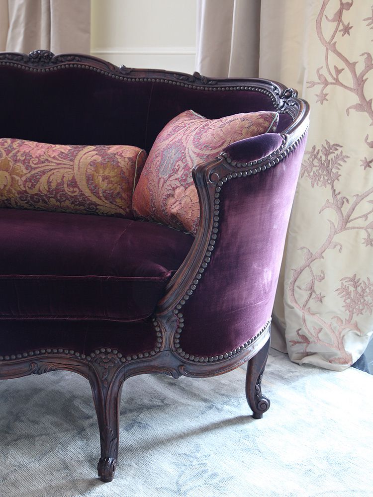 French Vintage Purple Velvet Sofa 