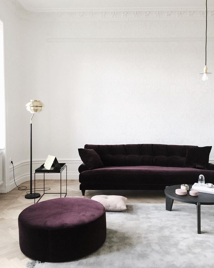 Minimalist purple velvet sofa