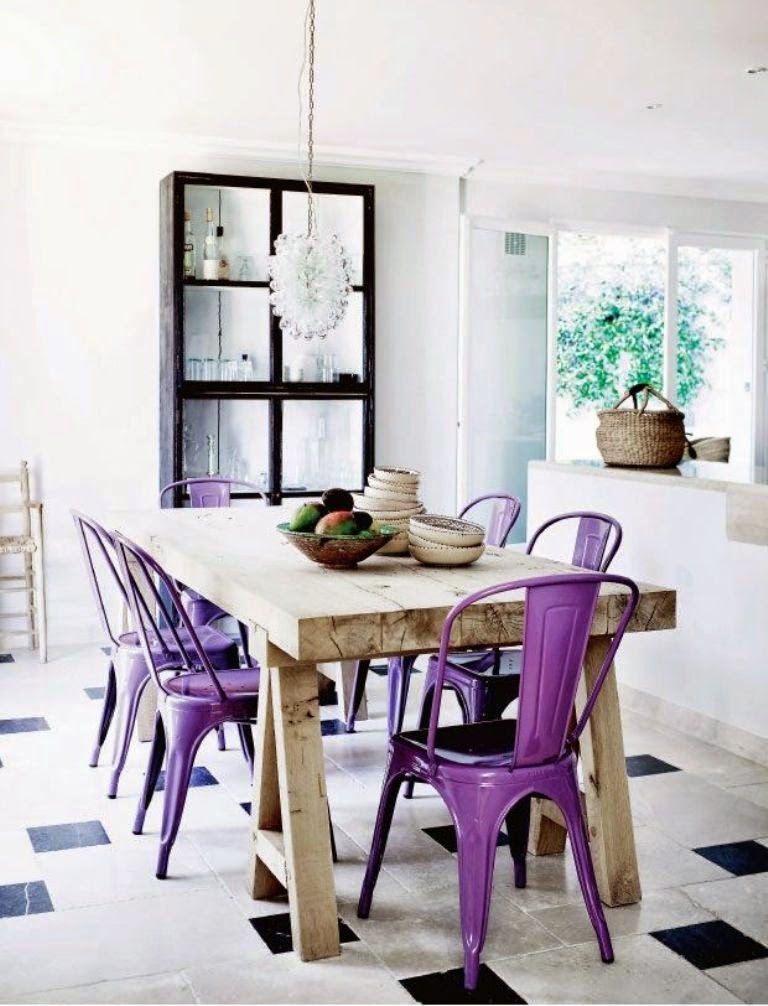 Purple tolix chairs in the dining room