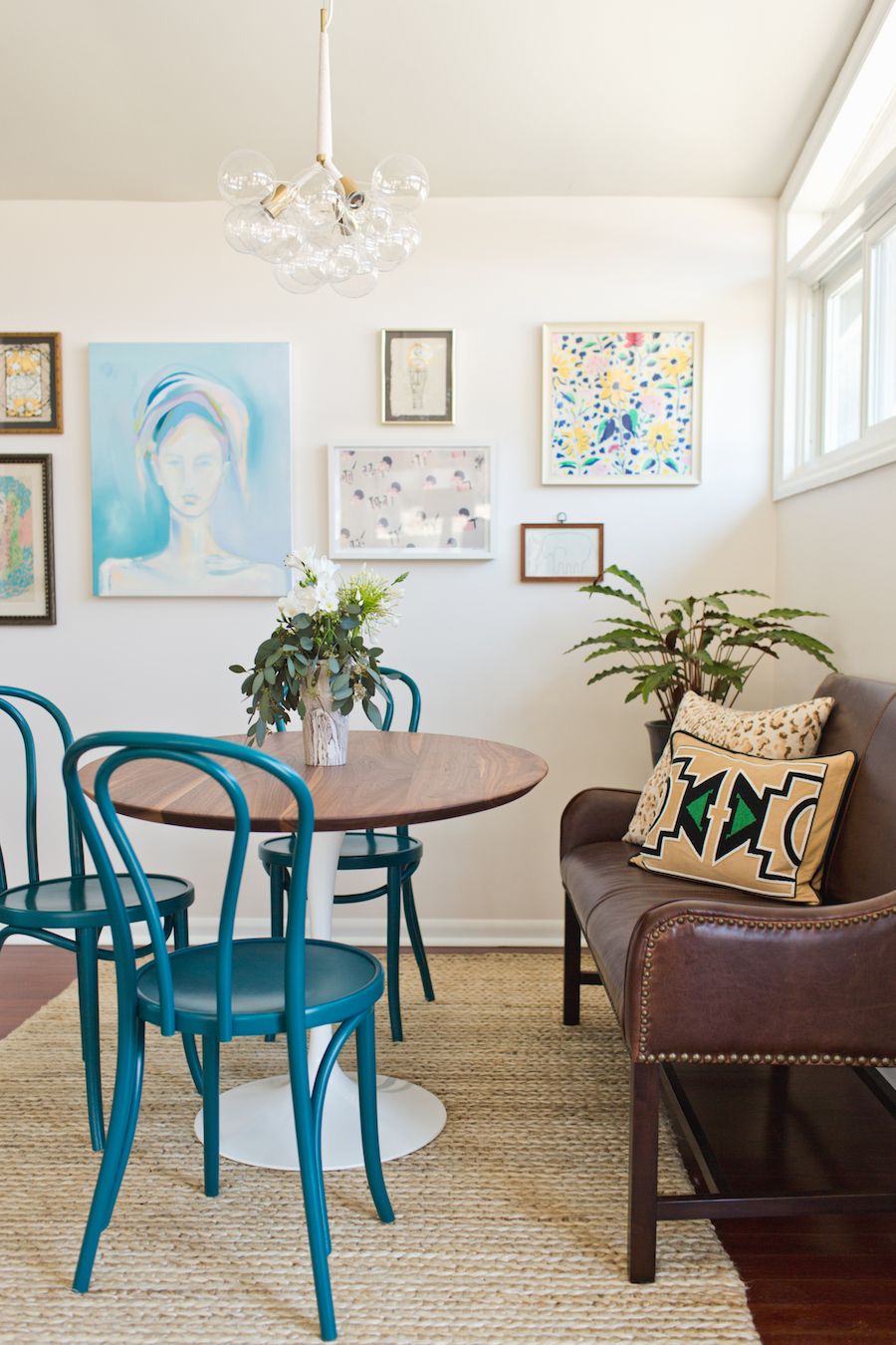 Teal bentwood chairs via A Beautiful Mess