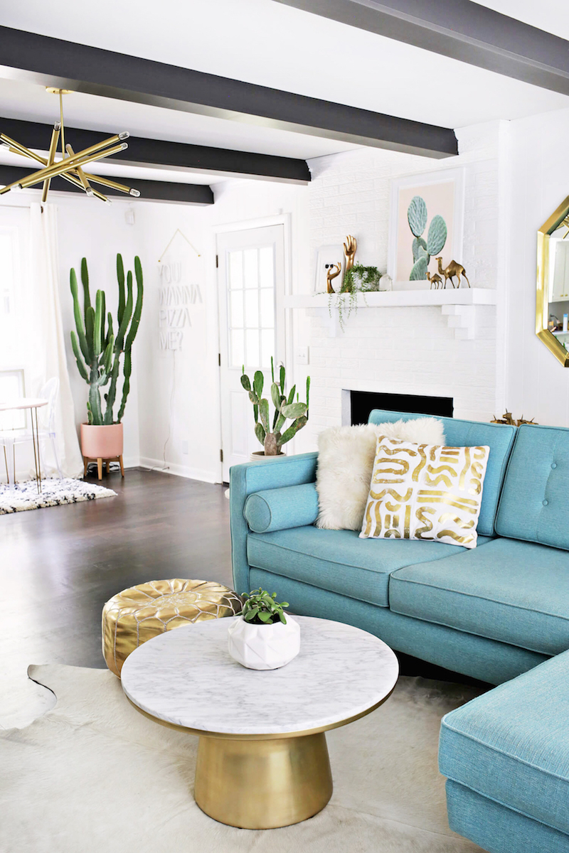 A Gorgeous Blue & Gold Living Room Update in Nashville!