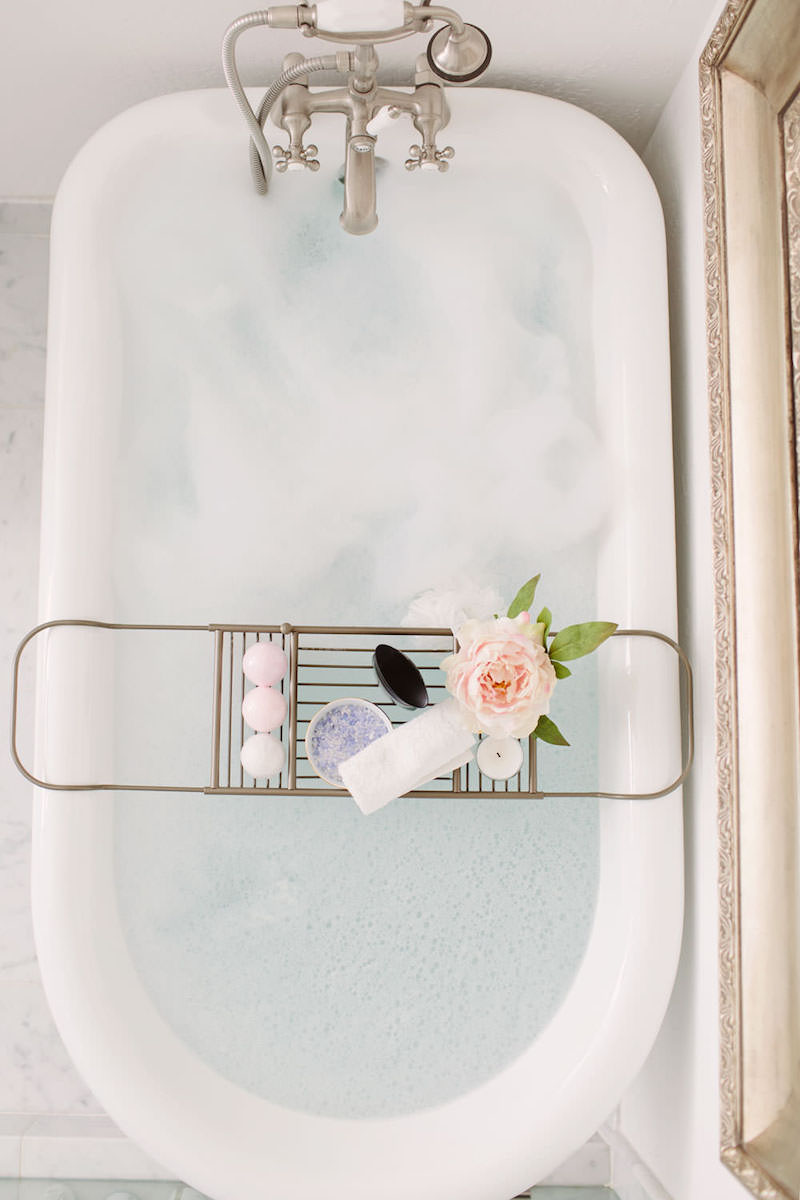 White Bathtub with silver caddy