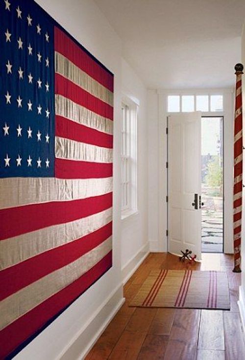 American flag hanging in entry way