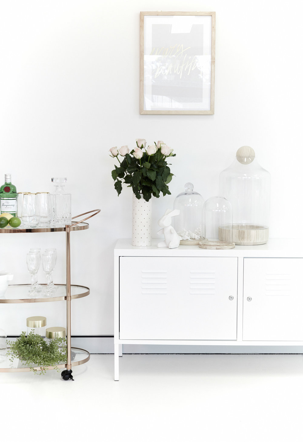 Barcart with white console table styling