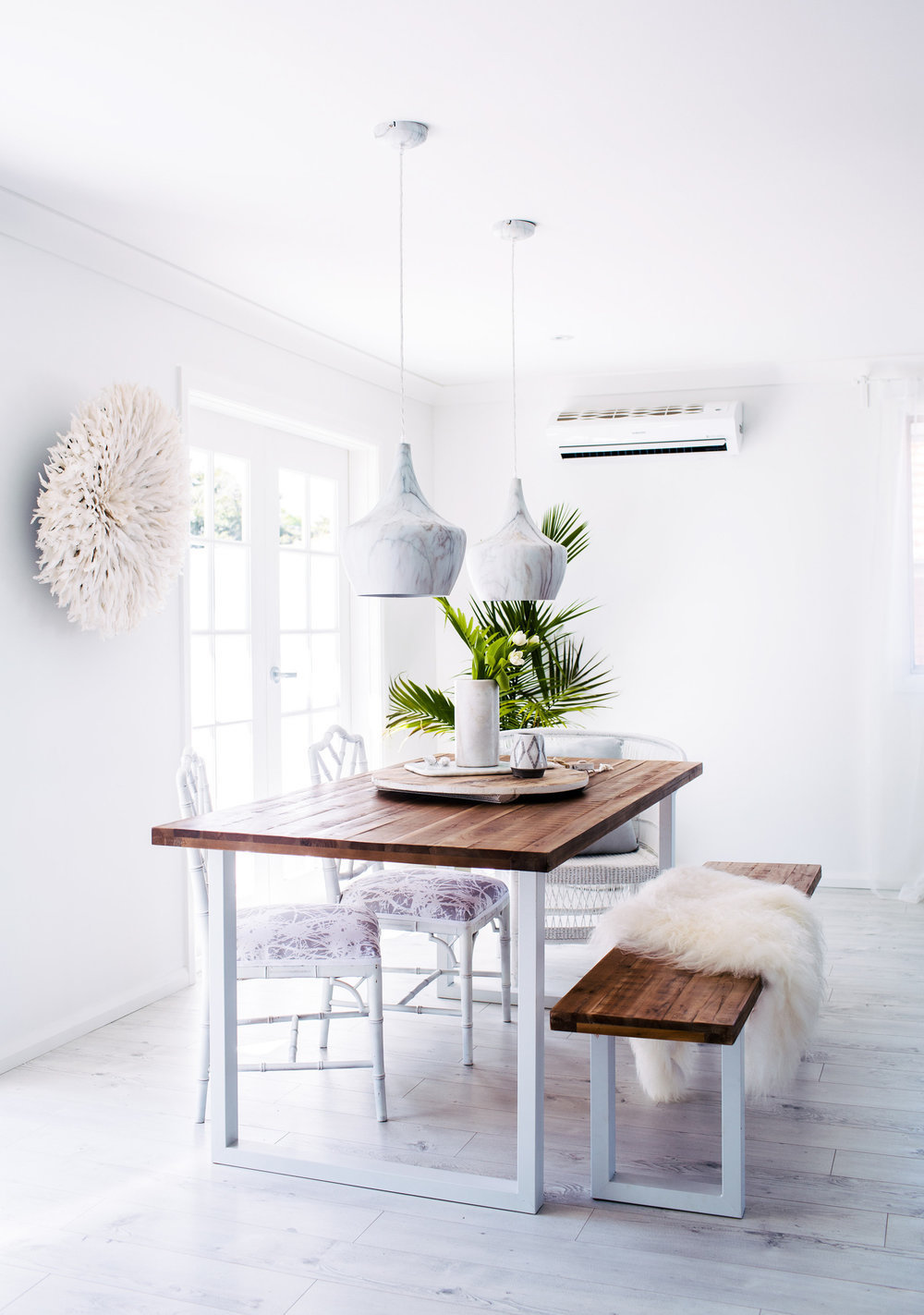 Dining room with wood table and bench