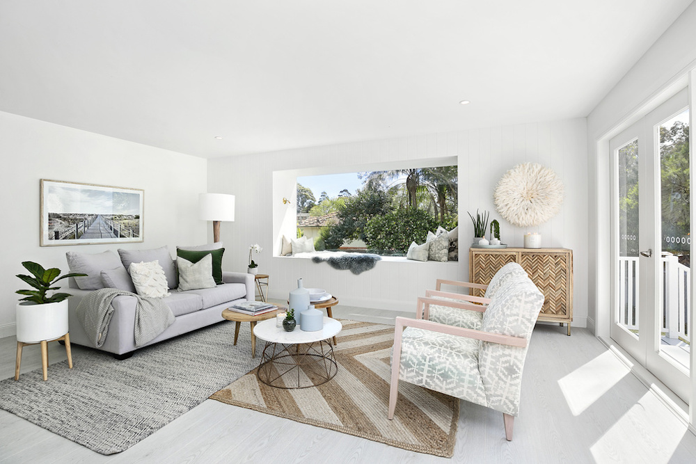 Living room in muted neutral color sheme