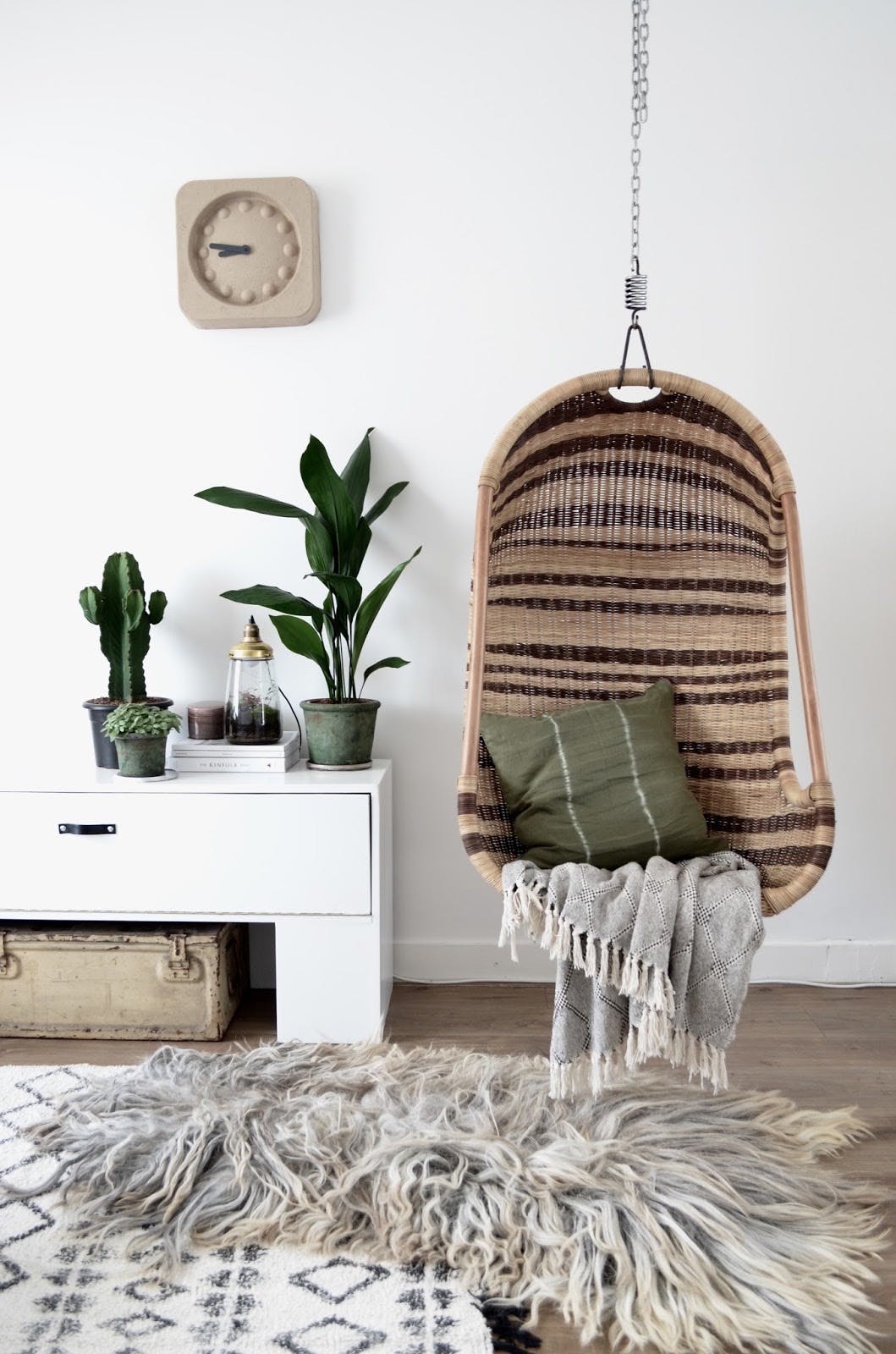 Natural and brown wicker hanging chair via By Milou