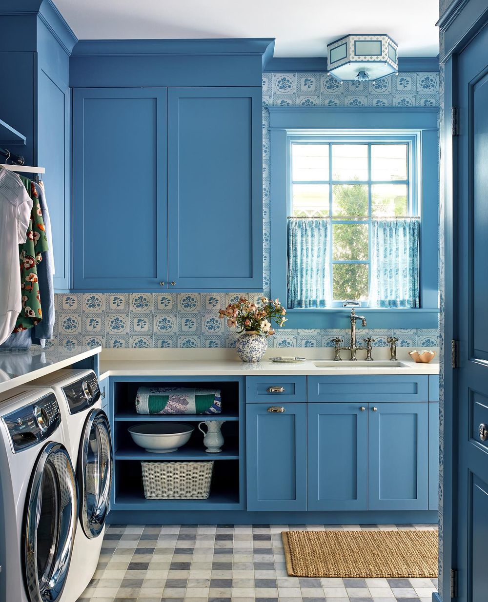 Blue laundry room decor ideas sky blue cabinets cameron_ruppert_interiors