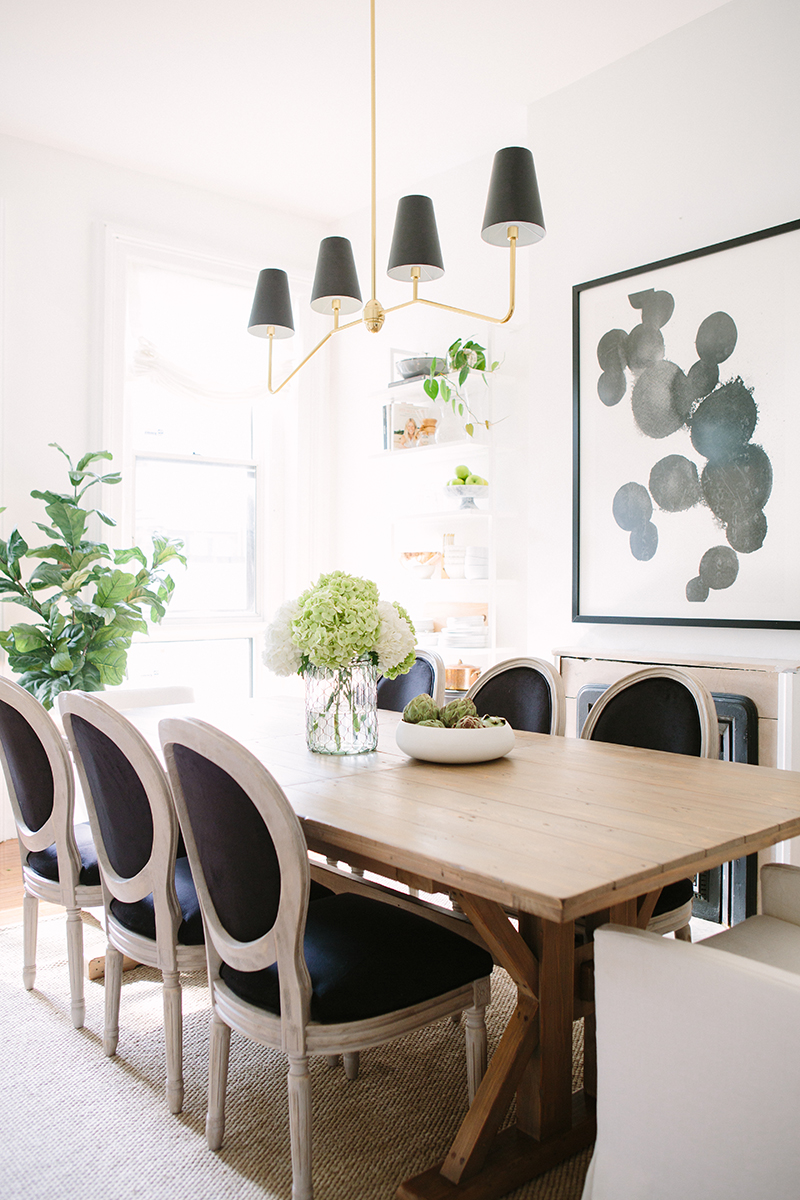 French-Inspired Dining Room Black Louis Louis XVI Chairs in Neoclassical Style