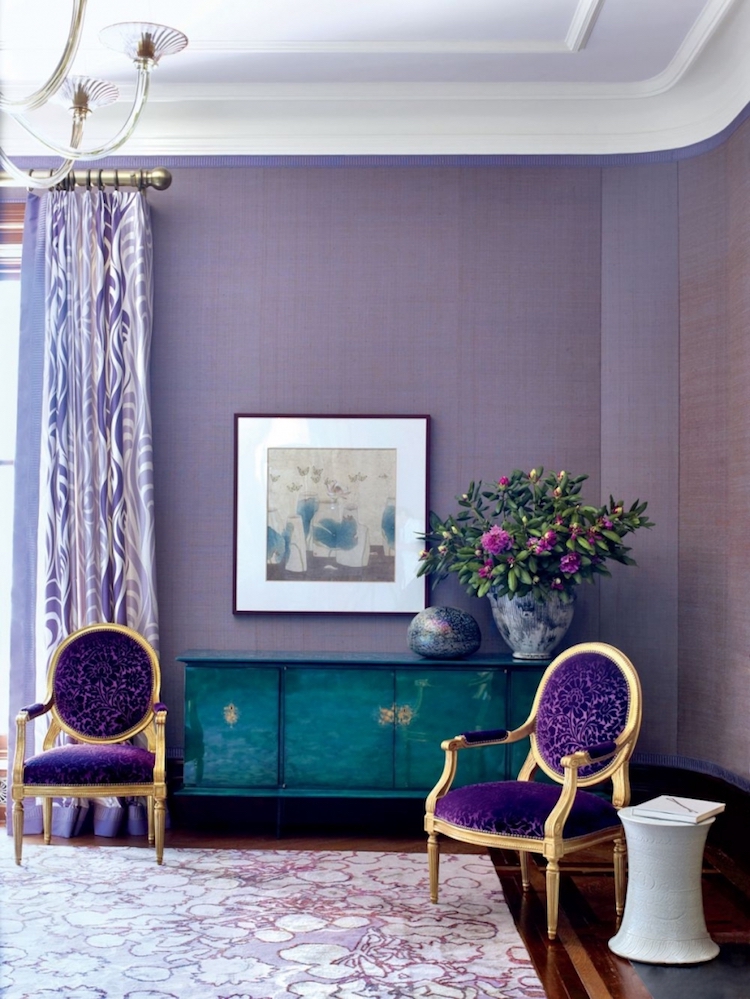 Purple Living Room with Louis XVI Chairs via AD