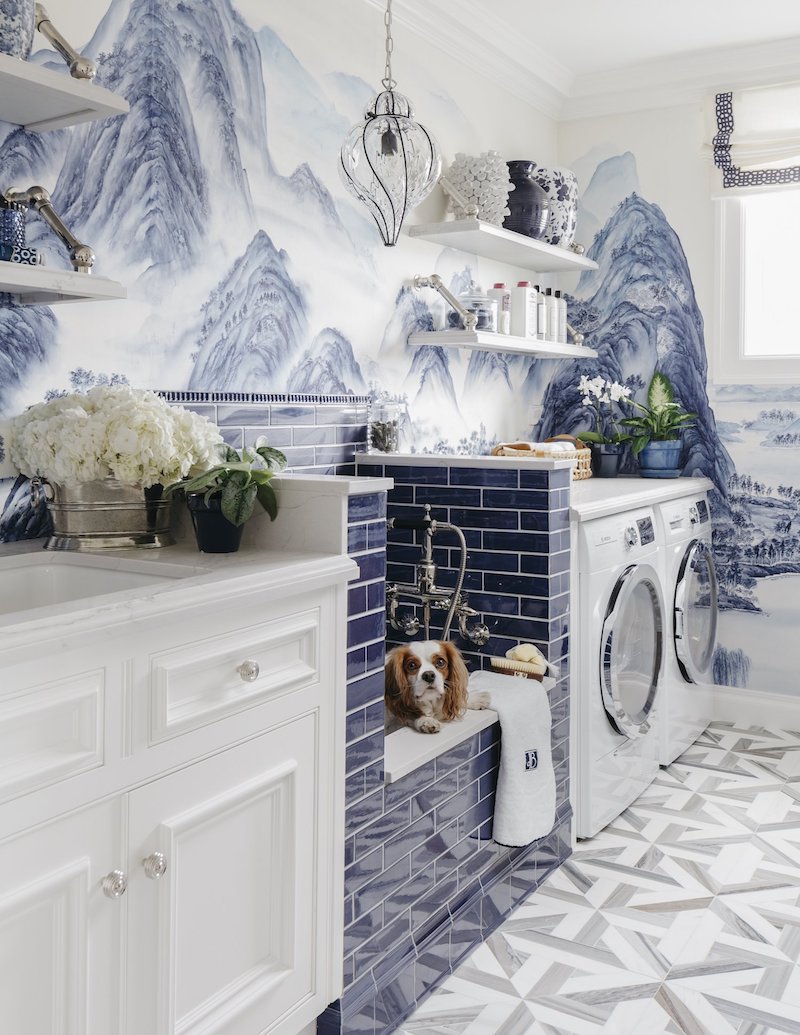 A Chinoiserie Chic Blue Laundry Room In San Francisco