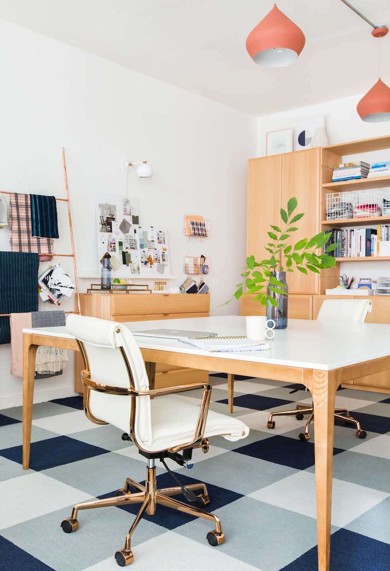 White and Gold Swivel Office Chair via Emily Henderson