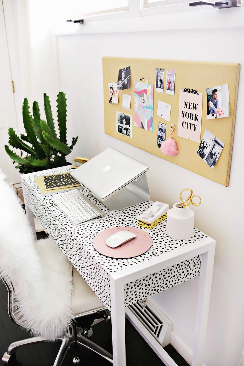 White and silver desk chair via A Beautiful mess