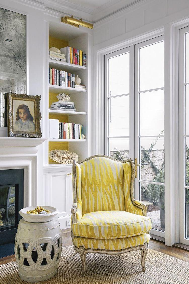 Yellow Bergere Wingback Chair Living Room via Susan Greenleaf