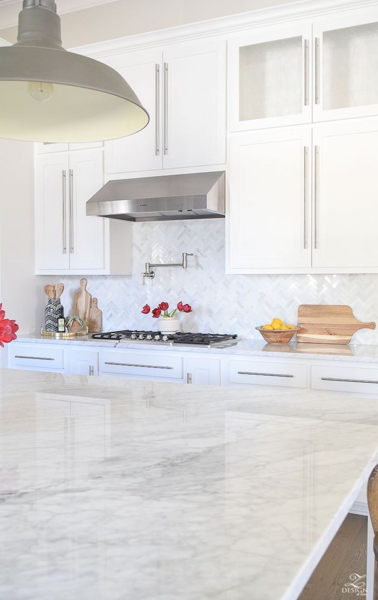 White herringbone marble backsplash kitchen tile via Z design at home