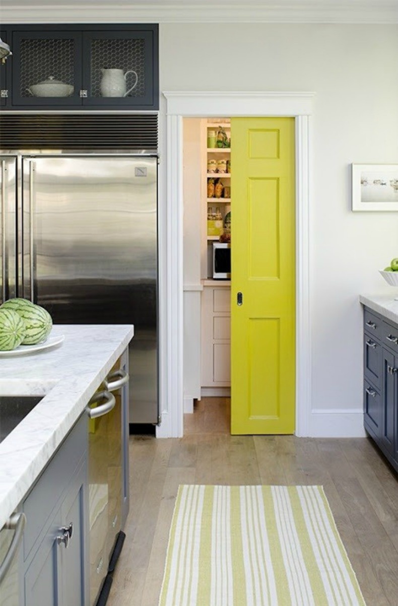 Bright yellow pocket pantry door