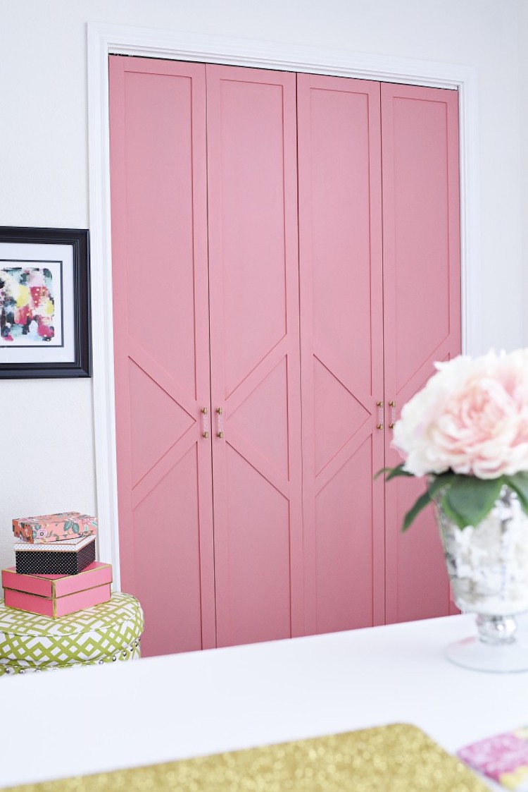 Folding Pink Closet Doors Bedroom via Monica Wants It