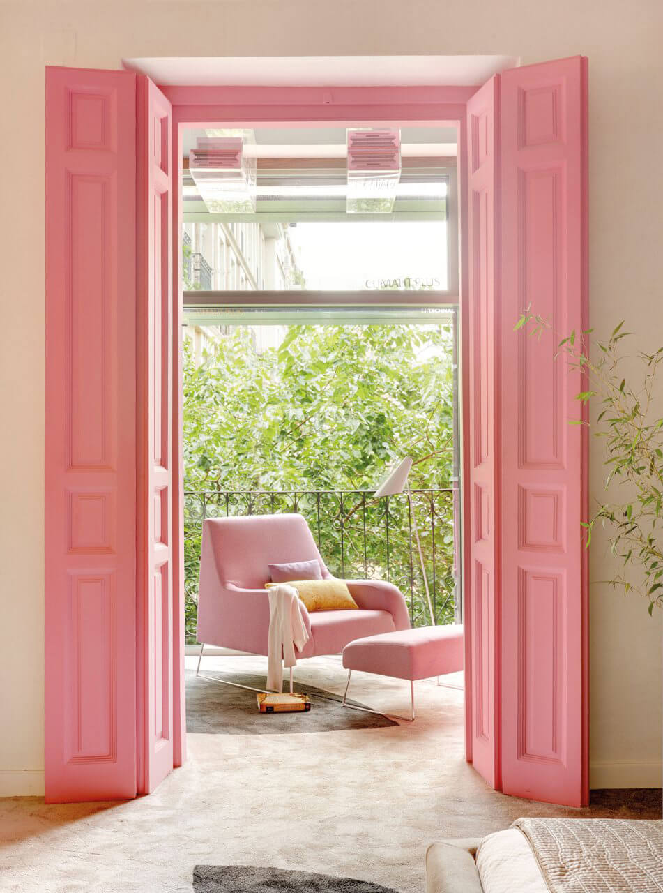 Pink doors leading to terrace