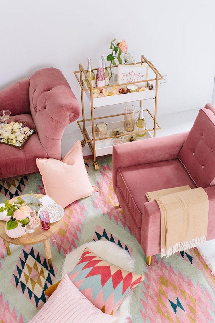 pink accent chairs living room