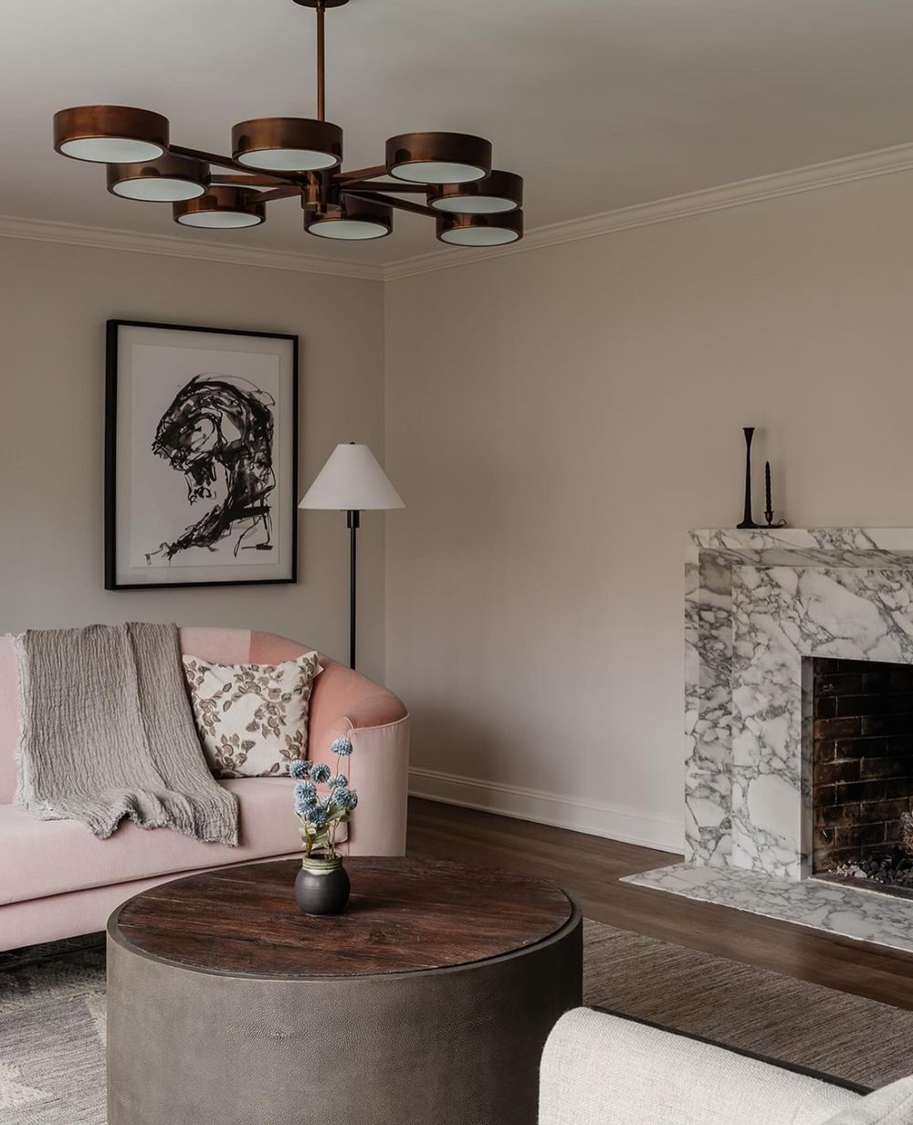 Blush Pink sofa living room ideas @coletteinteriors