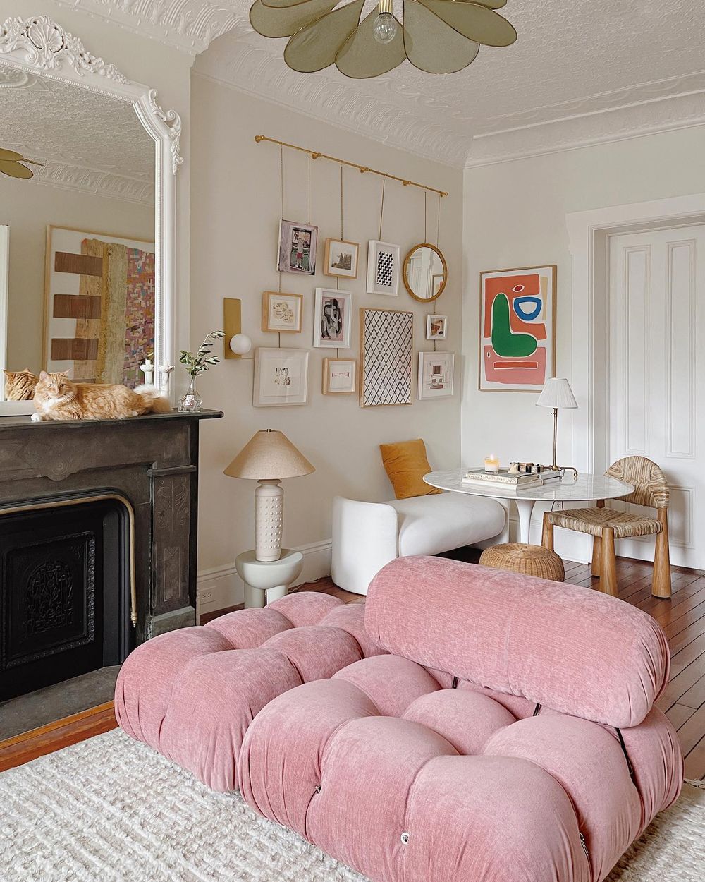 Pink sofa apartment living room reserve_home