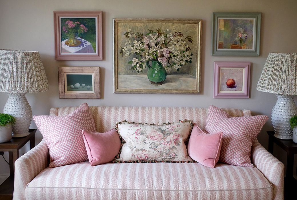 Pink sofa living room design The Picture Gallery UK