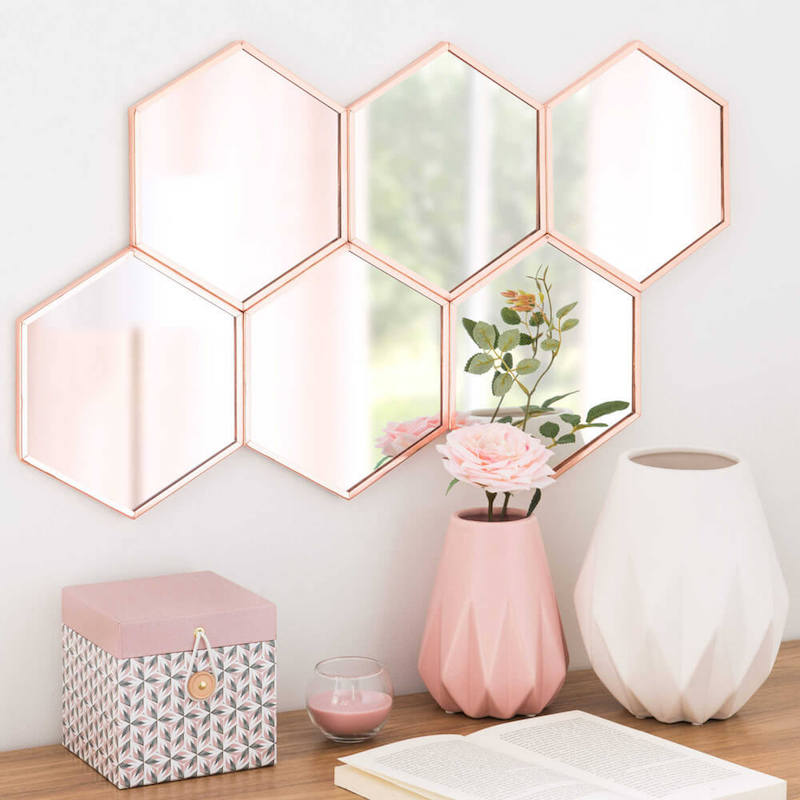 Blush Pink Hexagon Mirror Cluster Copper Frame Hexagon Shaped Wall Mirror Hexagon Wall Mirror Hexagon Wall Mirror Ikea