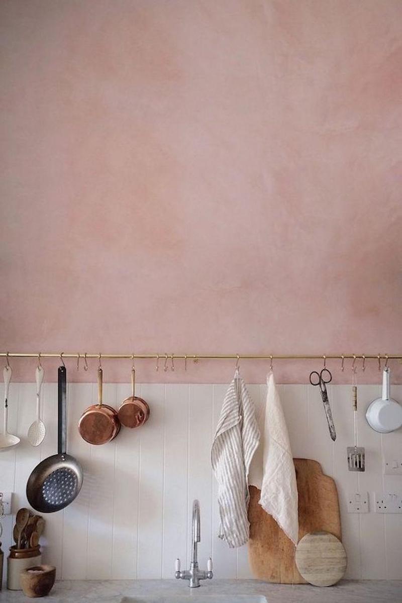 Pink and copper kitchen wall accents via Skye McAlpine