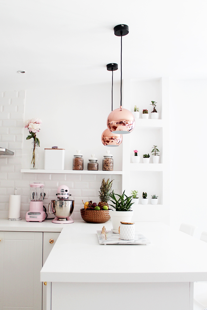 White copper rose gold kitchen pendant light via L'appartement Living