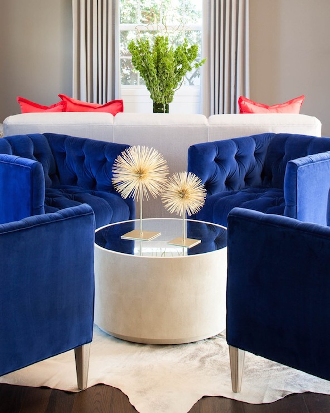 Tufted navy blue accent chairs for living room