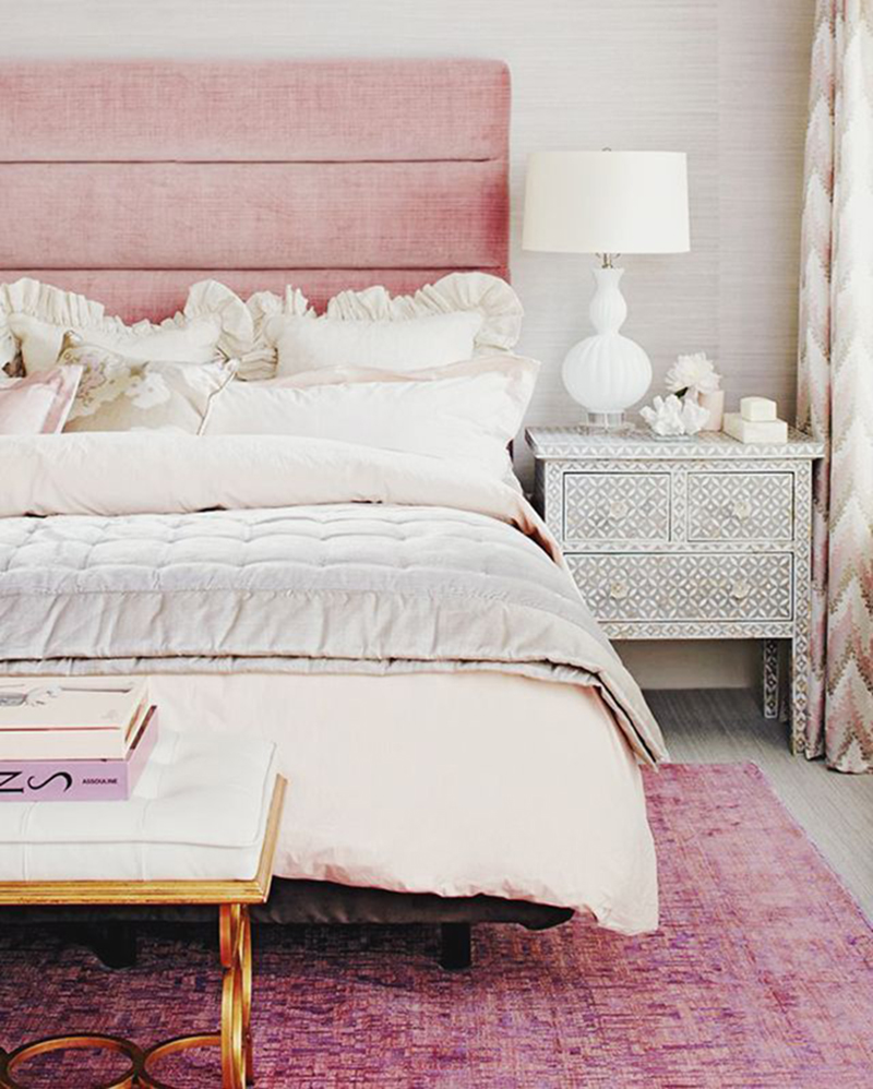 Blush velvet headboard via Made By Girl