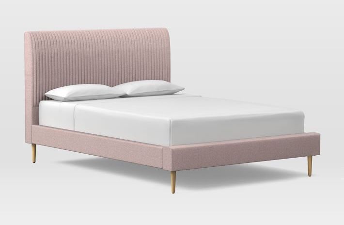 Light Pink Pleated Upholstered Bed