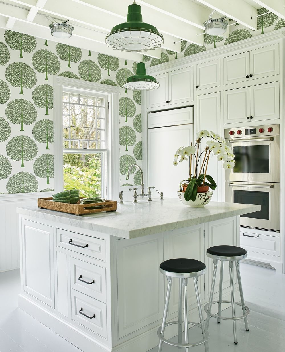 Green kitchen wallpaper ideas Hamptons House Design
