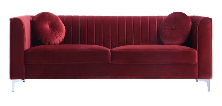 Pleated Red Velvet Sofa